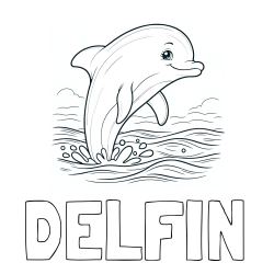 Online izdelana pobarvanka - Pobarvanka imena DELFIN in pobarvanka nasmejanega delfina v  skoku