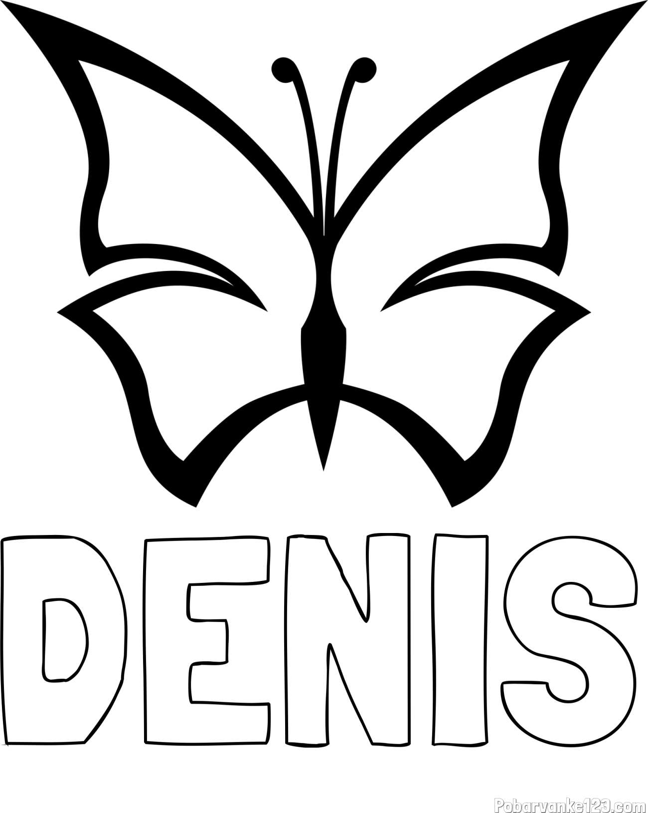 Pobarvanka imena DENIS in otroška pobarvanka metulja