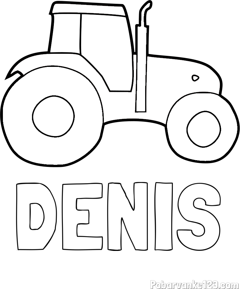 Pobarvanka imena DENIS in otroška pobarvanka traktorja