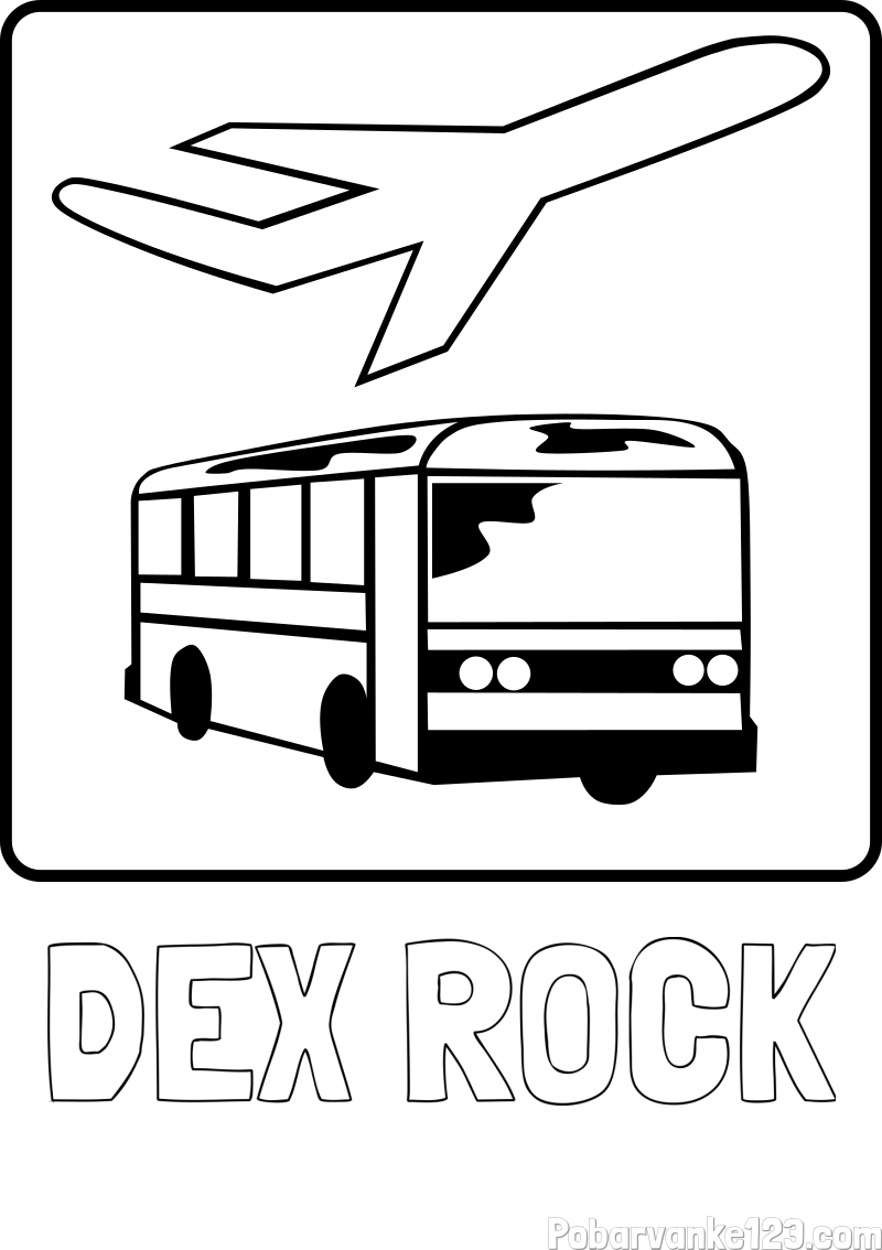 Pobarvanka imena DEX ROCK in avtobus in letalo