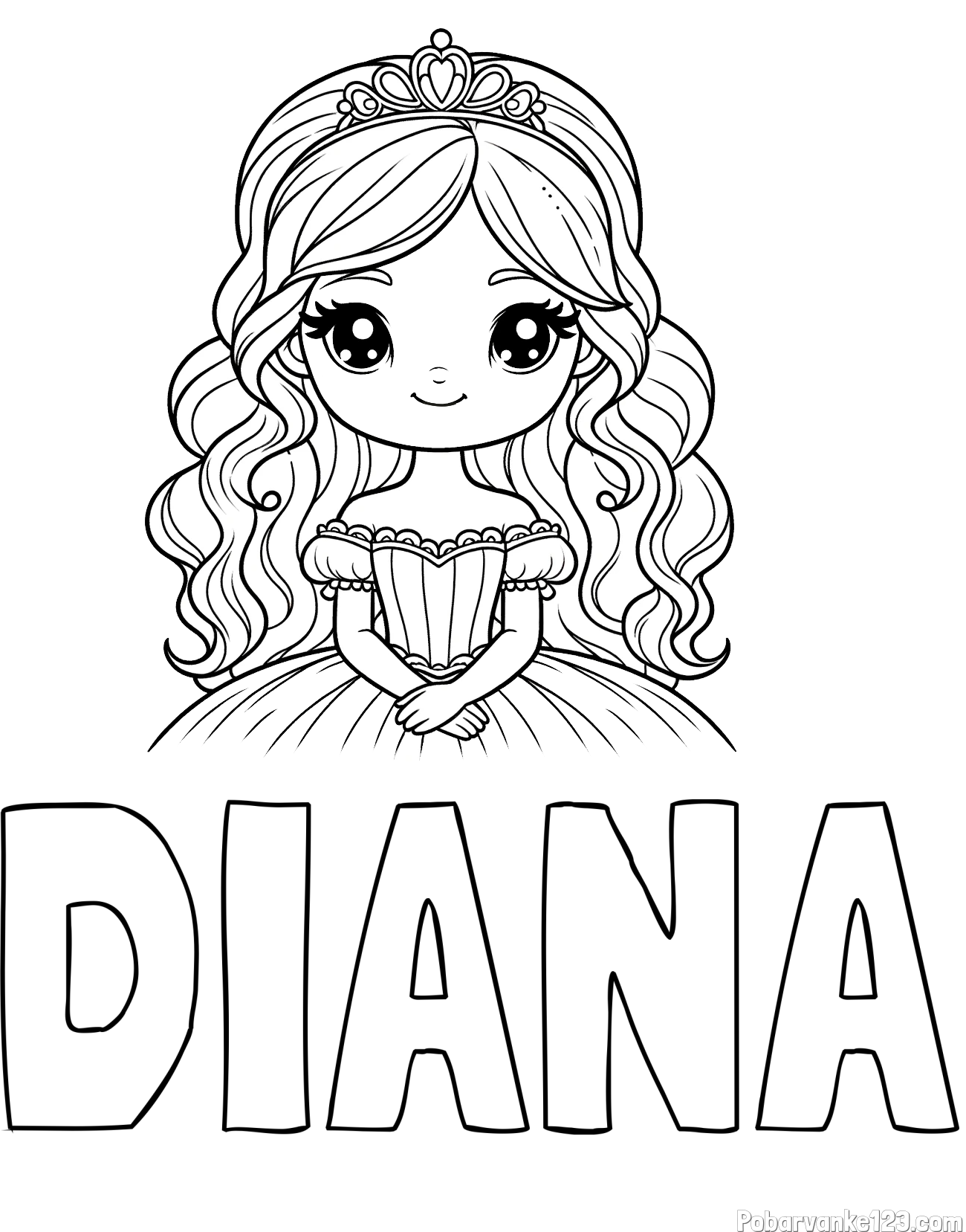Pobarvanka imena DIANA in pobarvanka ljubke princese