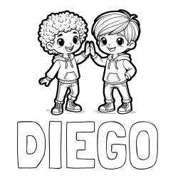 Online izdelana pobarvanka - Pobarvanka imena DIEGO in pobarvanka dveh nasmejanih prijateljev