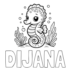 Online izdelana pobarvanka - Pobarvanka imena DIJANA in pobarvanka morskega konjička