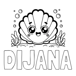 Online izdelana pobarvanka - Pobarvanka imena DIJANA in pobarvanka nasmejane školjke