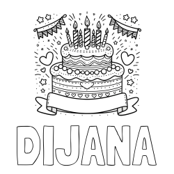 Online izdelana pobarvanka - Pobarvanka imena DIJANA in pobarvanka velike torte za rojstni dan