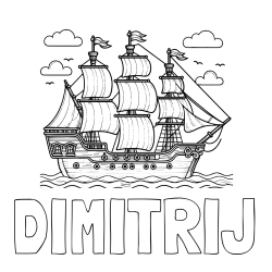 Online izdelana pobarvanka - Pobarvanka imena DIMITRIJ in pobarvanka stare gusarske ladje