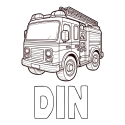 Online izdelana pobarvanka - Pobarvanka imena DIN in otroška pobarvanka gasilskega avta