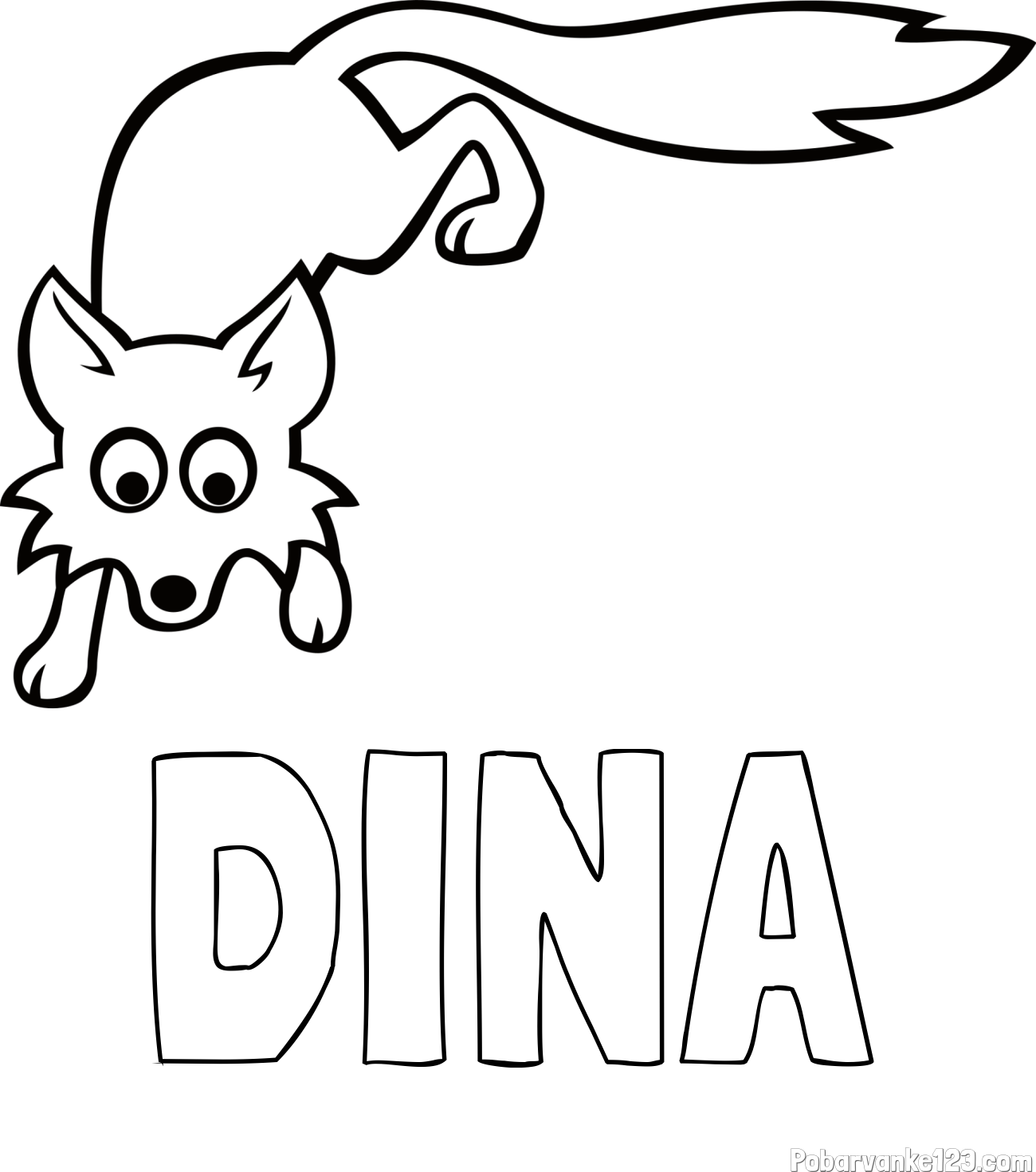 Pobarvanka imena DINA in otroška pobarvanka ljubke lisičke