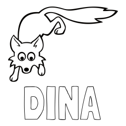 Online izdelana pobarvanka - Pobarvanka imena DINA in otroška pobarvanka ljubke lisičke