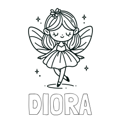 Online izdelana pobarvanka - Pobarvanka imena DIORA in enostavna pobarvanka čarobne vile