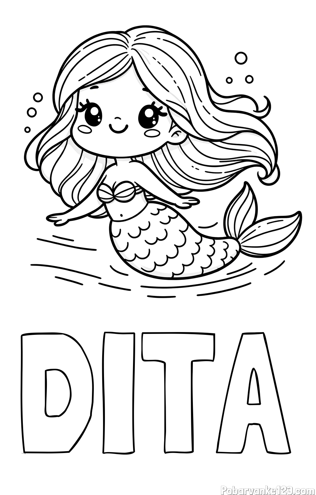 Pobarvanka imena DITA in pobarvanka ljubke morske deklice
