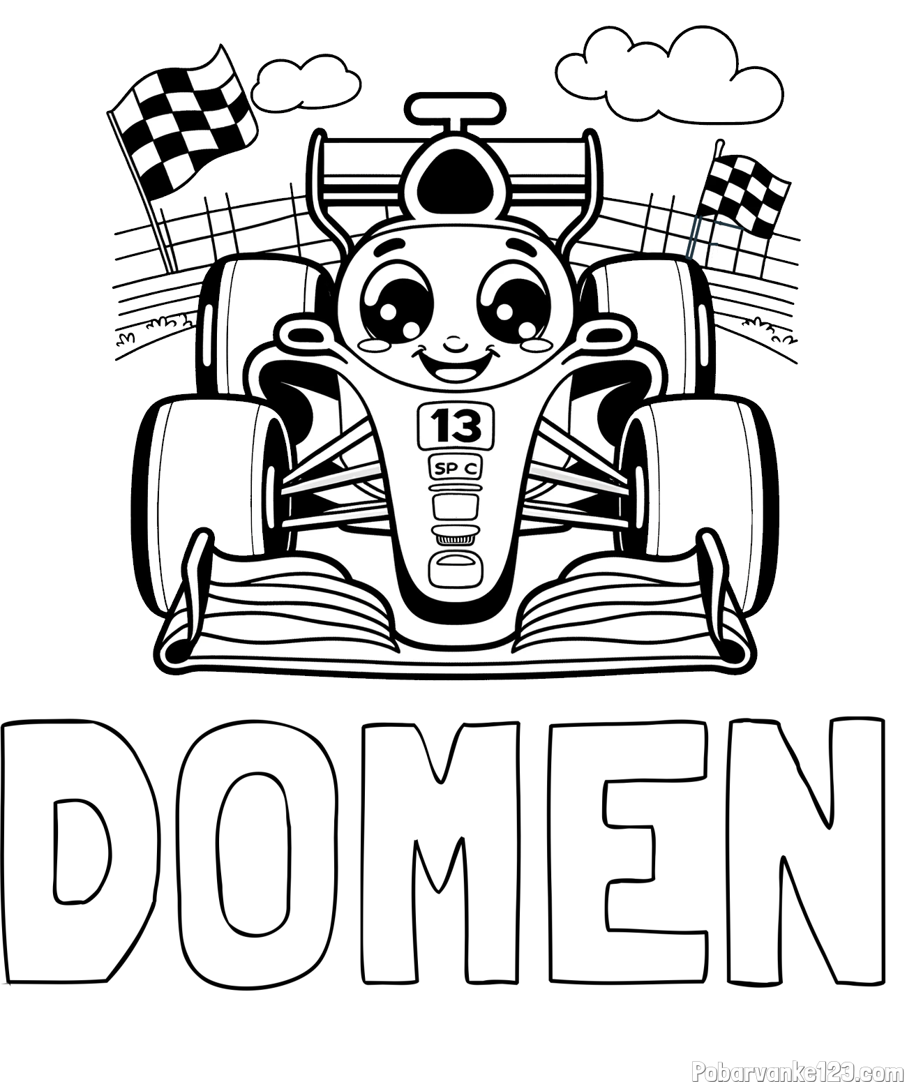 Pobarvanka imena DOMEN in otroška pobarvanka FORMULA 1