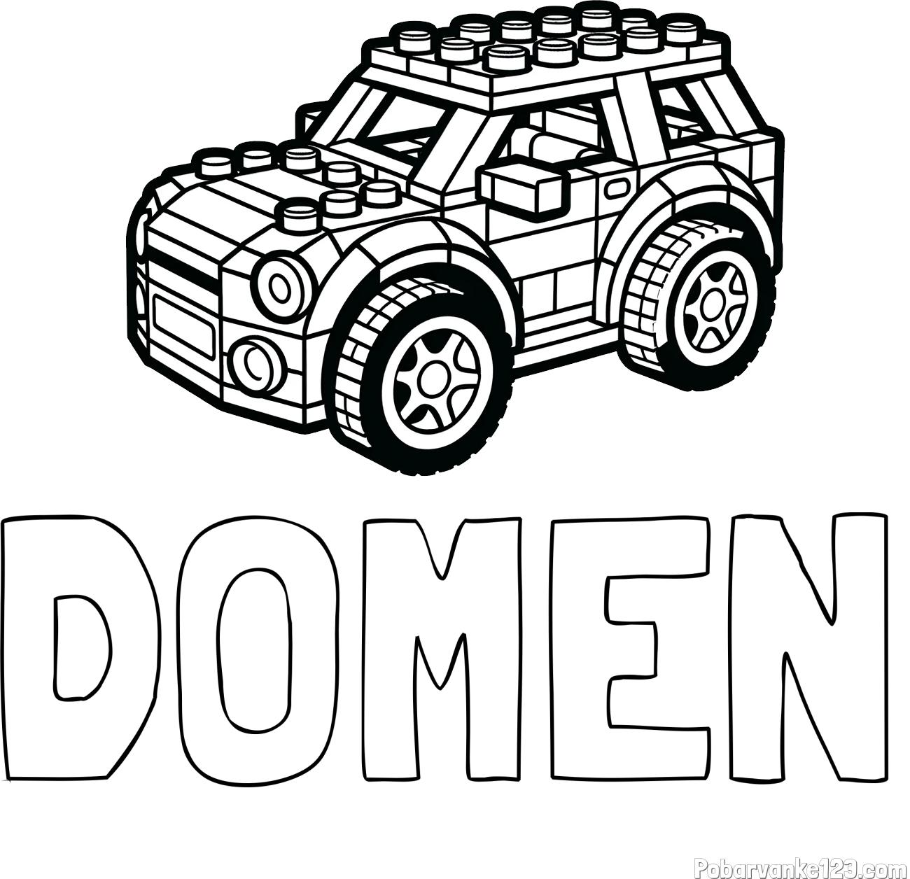 Pobarvanka imena DOMEN in pobarvanka avtomobila sestavljenega iz LEGO kock