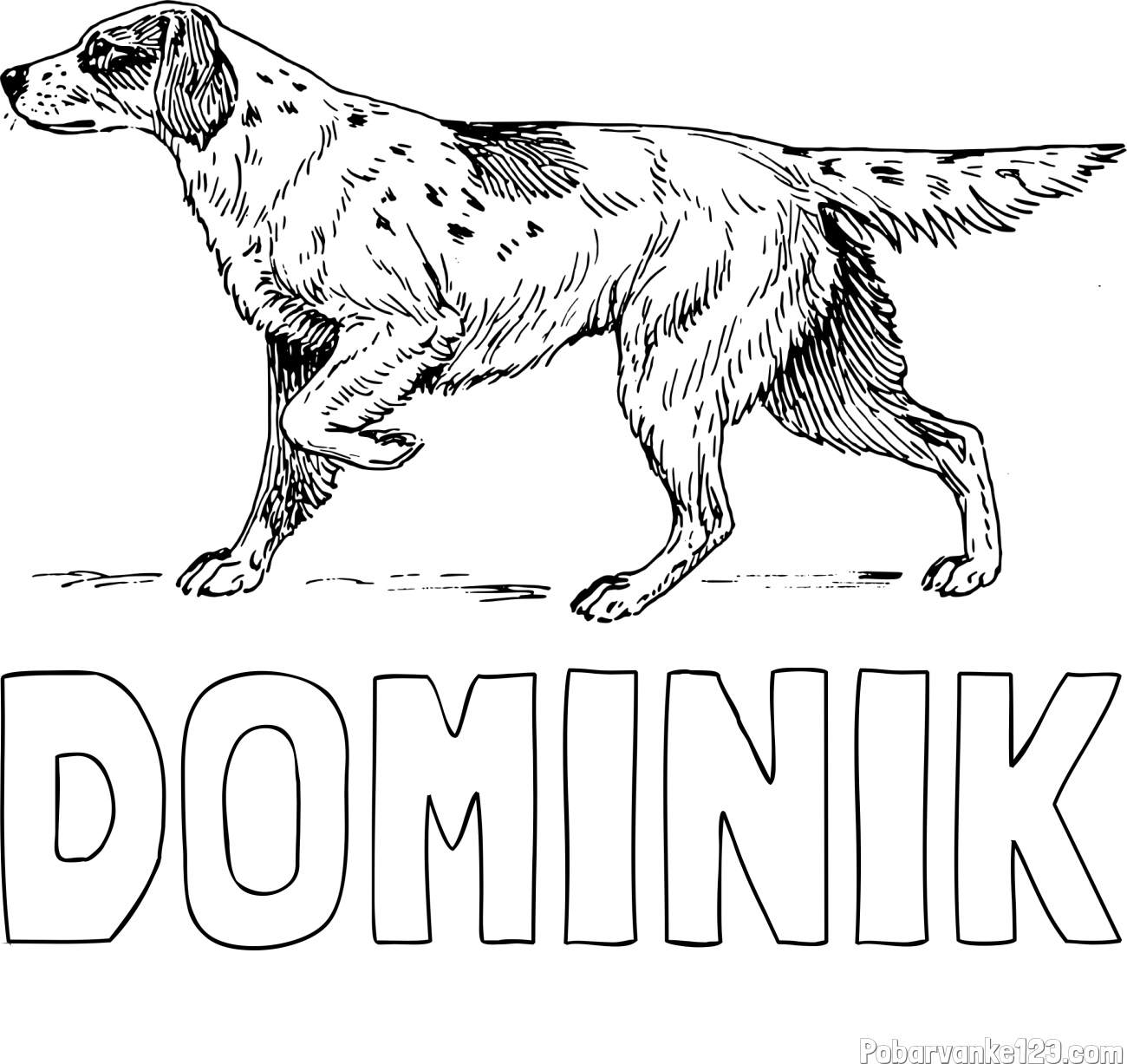 Pobarvanka imena DOMINIK in pobarvanka lovskega psa na lovu