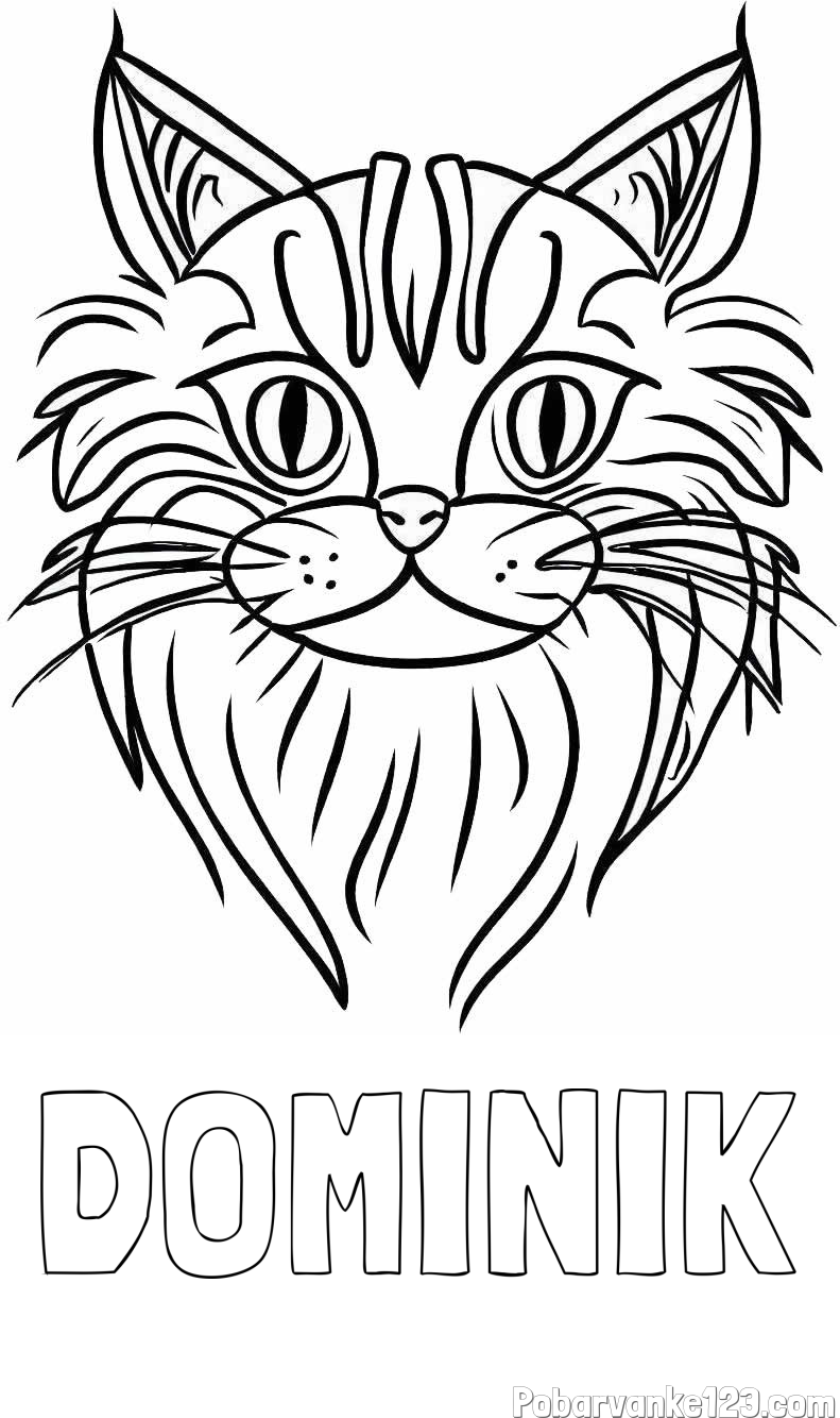 Pobarvanka imena DOMINIK in pobarvanka mačje glave