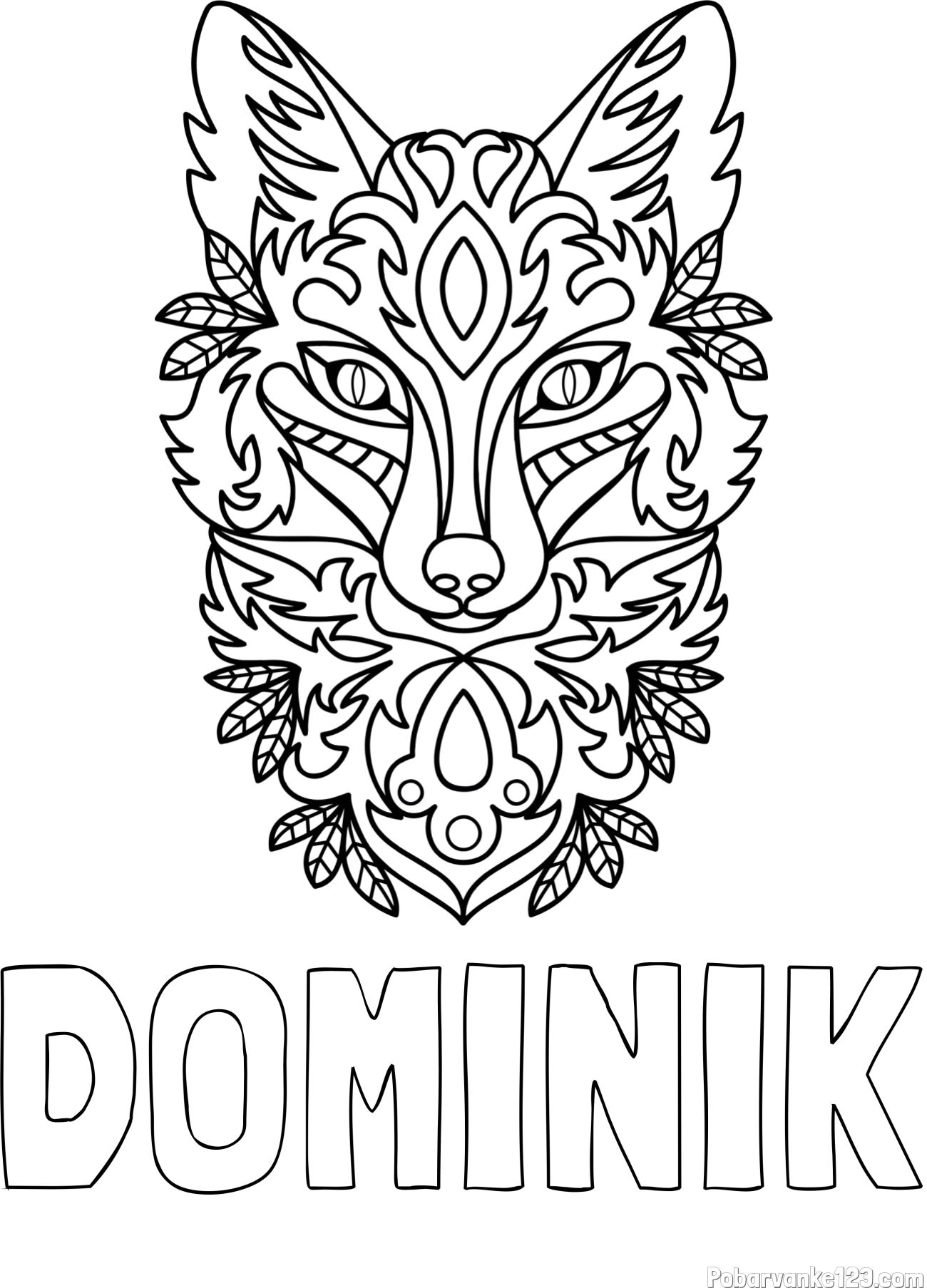 Pobarvanka imena DOMINIK in pobarvanka volka - mandale