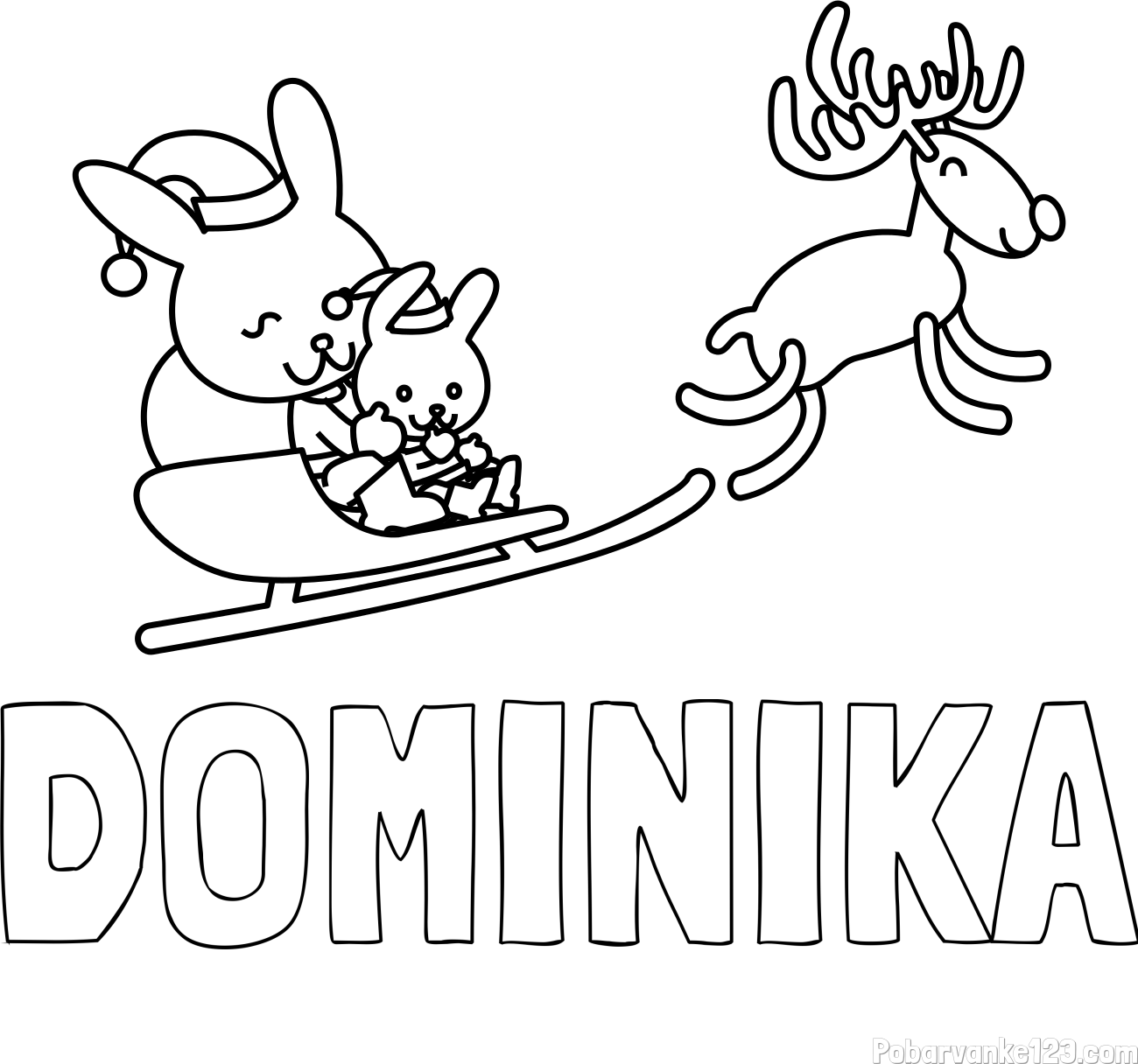 Pobarvanka imena DOMINIKA in božične sani