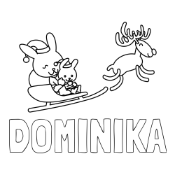 Online izdelana pobarvanka - Pobarvanka imena DOMINIKA in božične sani