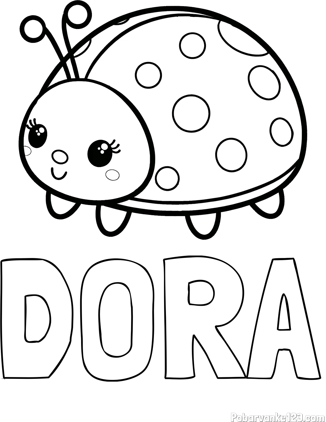 Pobarvanka imena DORA in pobarvanka ljubke pikapolonice