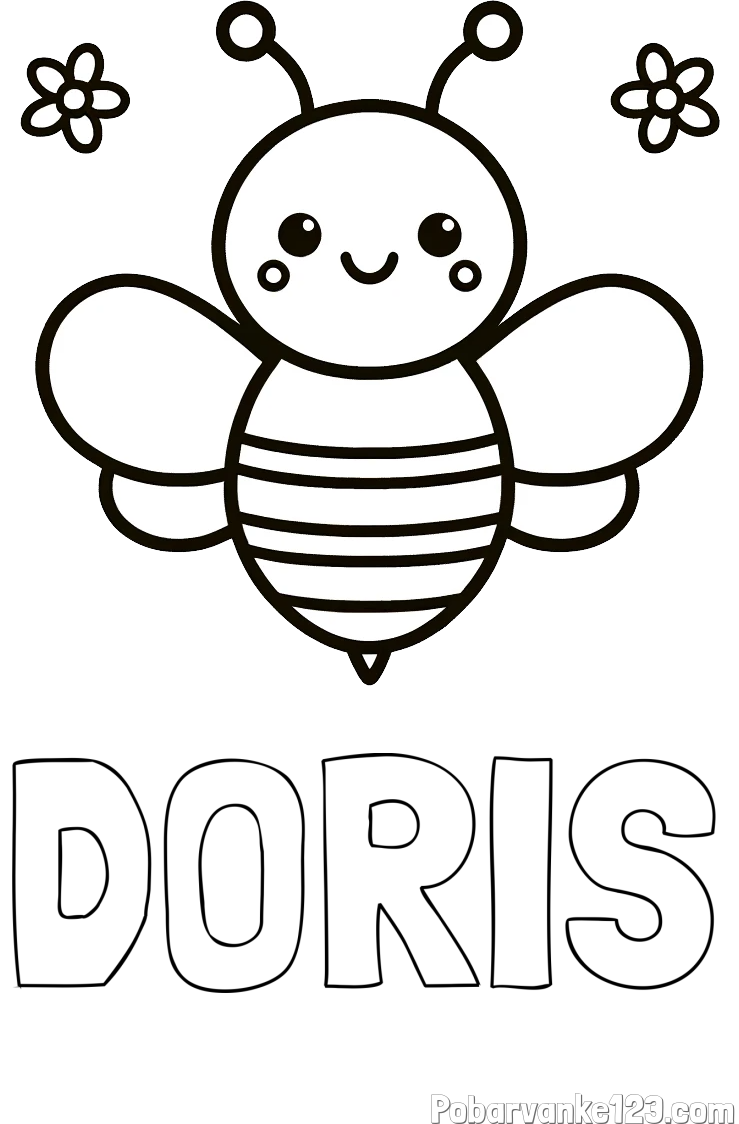 Pobarvanka imena DORIS in otroška pobarvanka čebele