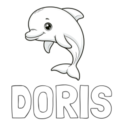 Online izdelana pobarvanka - Pobarvanka imena DORIS in otroška pobarvanka ljubkega delfina