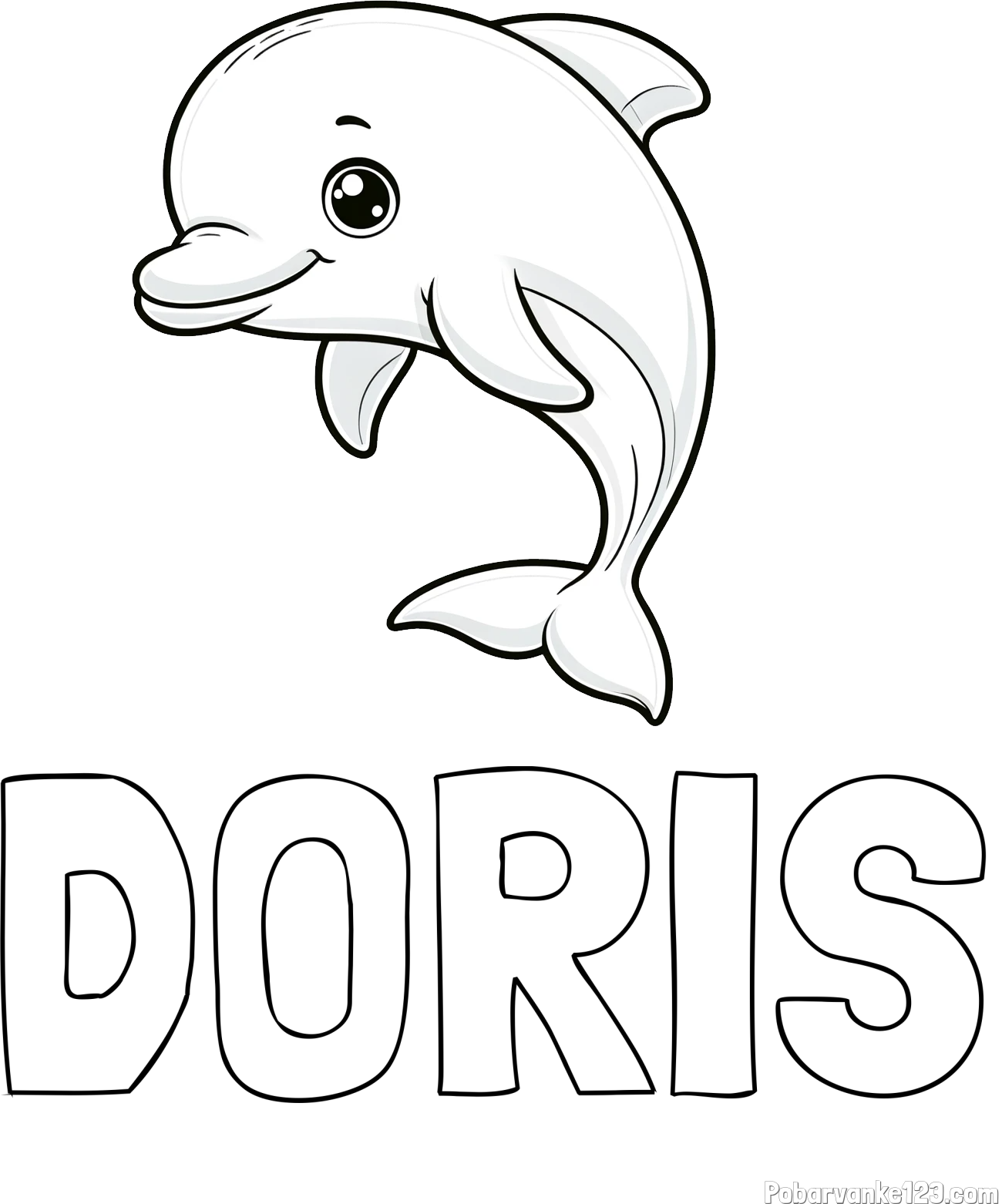 Pobarvanka imena DORIS in otroška pobarvanka ljubkega delfina
