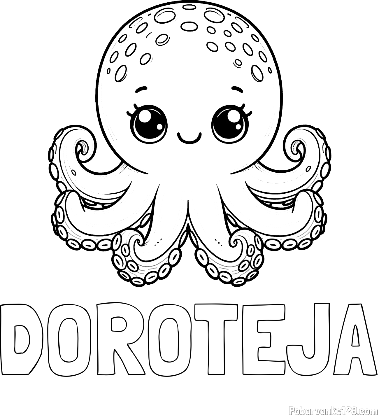 Pobarvanka imena DOROTEJA in otroška pobarvanka ljubke hobotnice