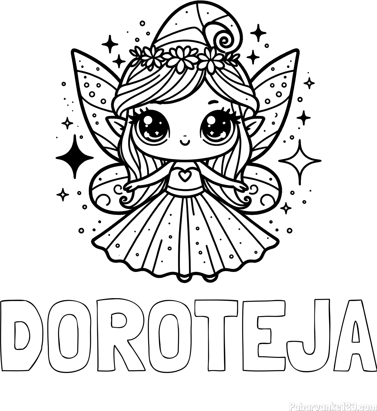 Pobarvanka imena DOROTEJA in prikupna čarobna vila