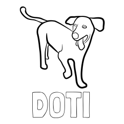 Online izdelana pobarvanka - Pobarvanka imena DOTI in pobarvanka prikupnega, a nekoliko utrujenega kužka