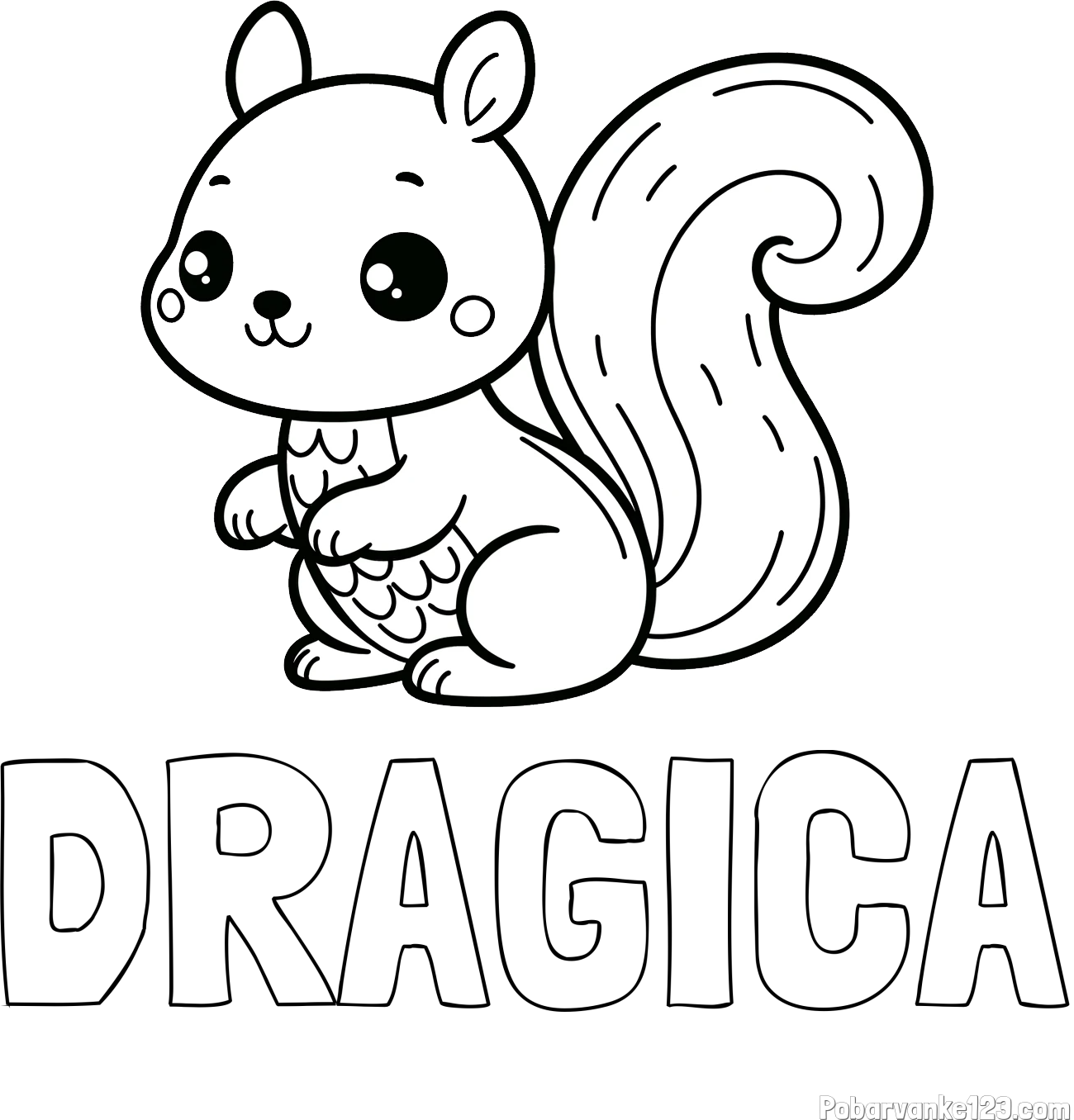 Pobarvanka imena DRAGICA in pobarvanka ljubke veverice