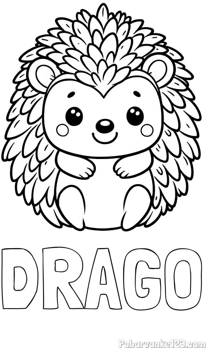 Pobarvanka imena DRAGO in pobarvanka prikupnega ježa