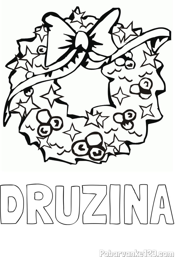 Pobarvanka imena DRUŽINA in pobarvanka lepega adventnega venčka