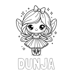 Online izdelana pobarvanka - Pobarvanka imena DUNJA in pobarvanka čarobne vile z ljubkim obrazom