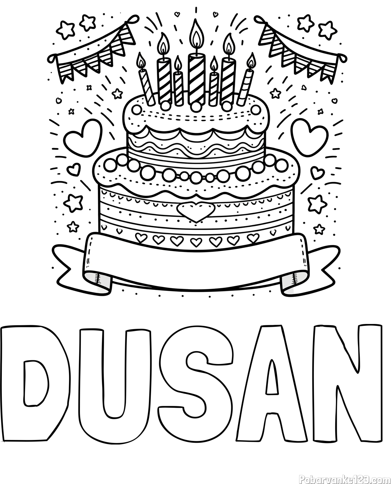 Pobarvanka imena DUŠAN in pobarvanka velike torte za rojstni dan