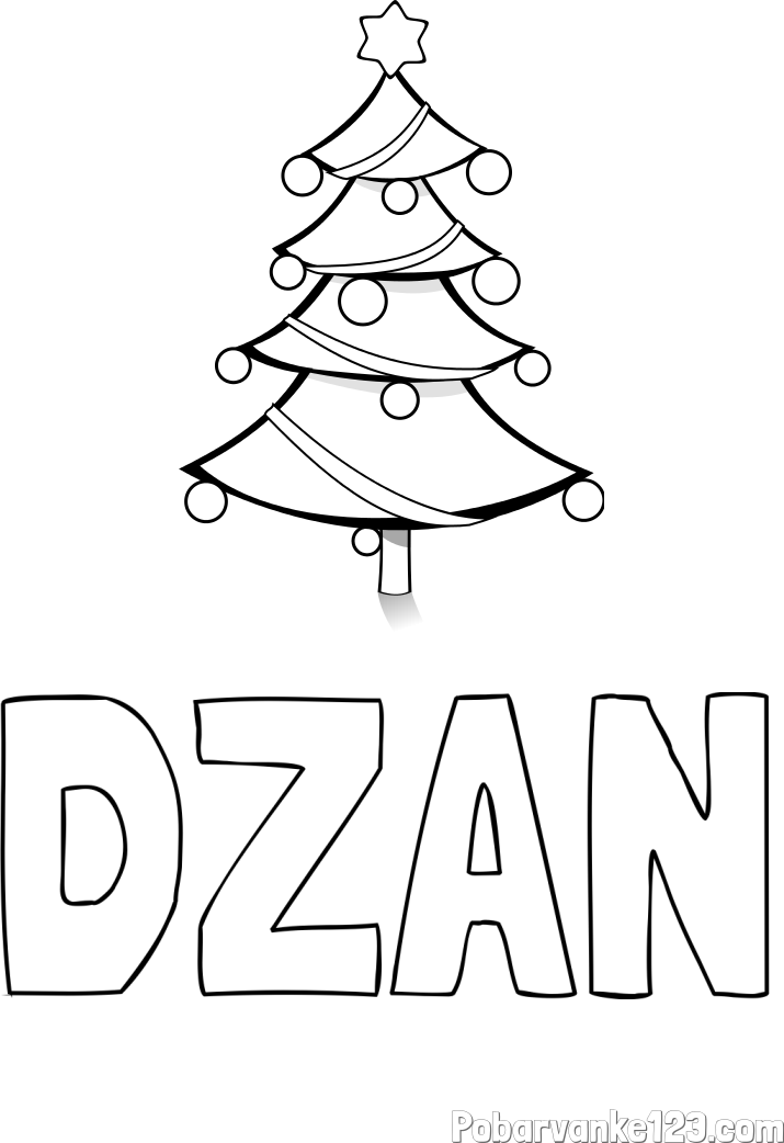 Pobarvanka imena DŽAN in božična smreka