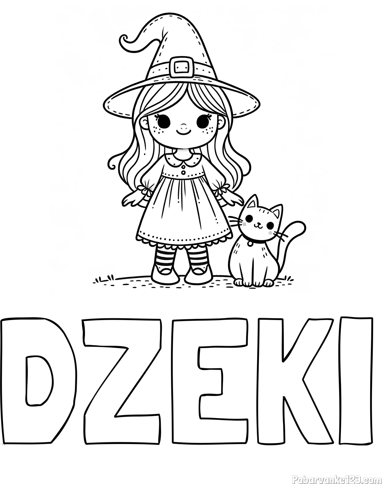 Pobarvanka imena DŽEKI in Čudovita pobarvanka ljubke čarovnice in nasmejane mačke