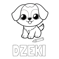 Online izdelana pobarvanka - Pobarvanka imena DŽEKI in pobarvanka prikupnega kužka