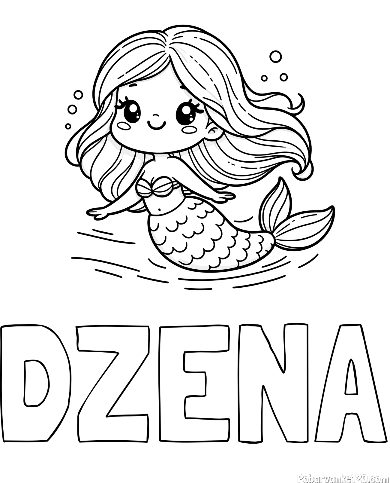 Pobarvanka imena DŽENA in pobarvanka ljubke morske deklice