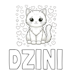 Online izdelana pobarvanka - Pobarvanka imena DŽINI in pobarvanka ljubke mucke obdane s srčki