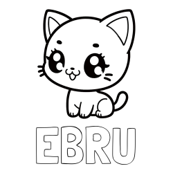 Online izdelana pobarvanka - Pobarvanka imena EBRU in pobarvnaka ljubke muce v anime slogu