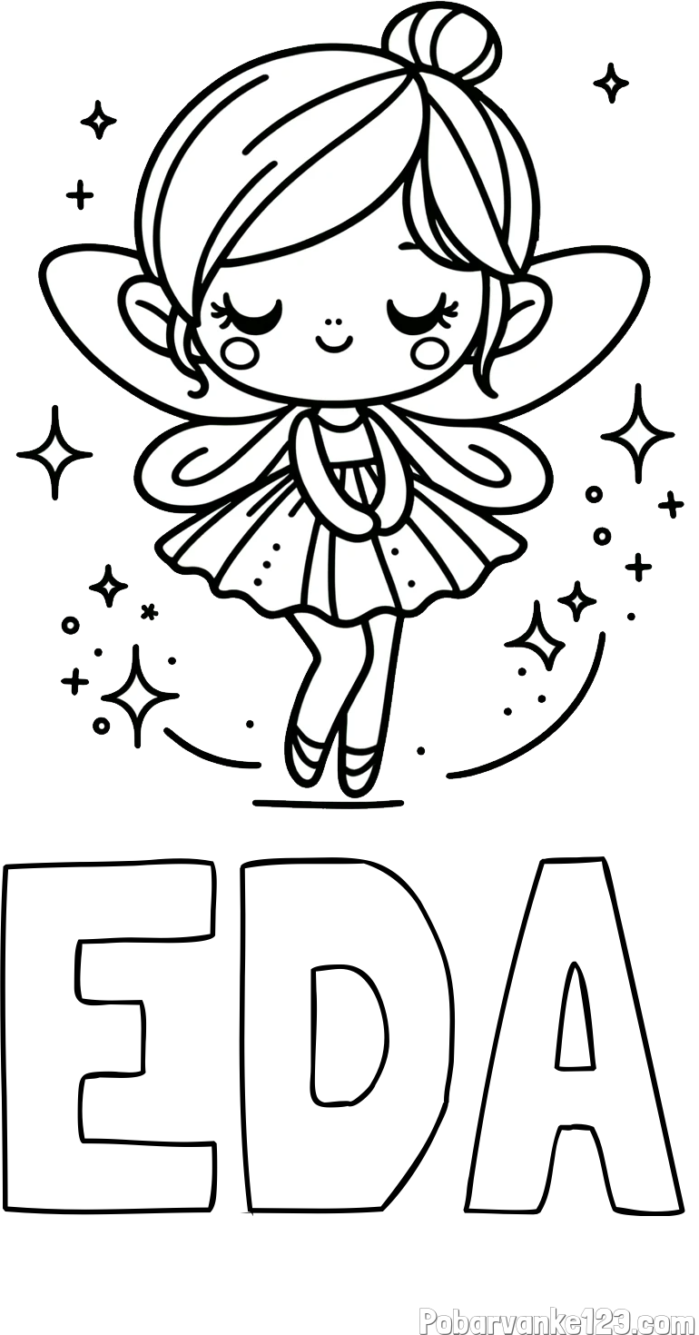 Pobarvanka imena EDA in otroška pobarvanka čarobne vile