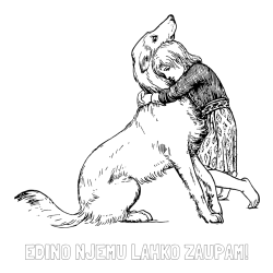 Online izdelana pobarvanka - Pobarvanka imena EDINO NJEMU LAHKO ZAUPAM! in pobarvanka prikupnega kužka, ki ga objema mala deklica