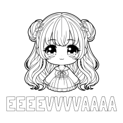 Online izdelana pobarvanka - Pobarvanka imena EEEEVVVVAAAA in pobarvanka prikupne punčke v anime slogu