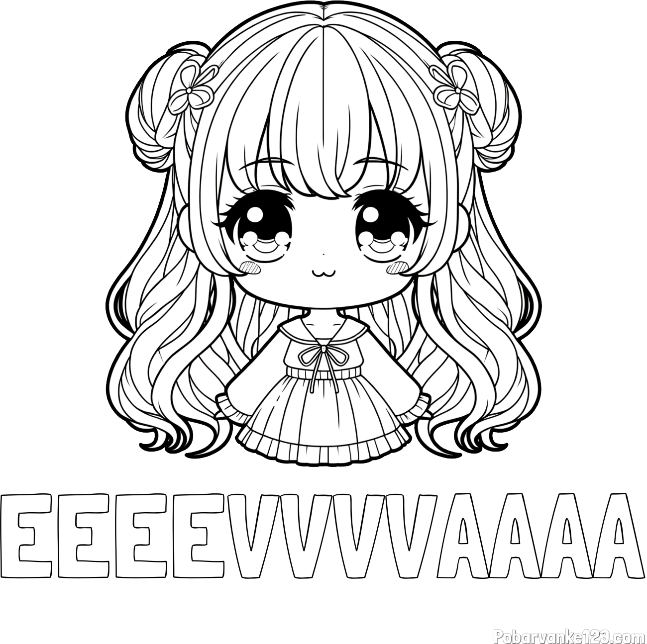 Pobarvanka imena EEEEVVVVAAAA in pobarvanka prikupne punčke v anime slogu