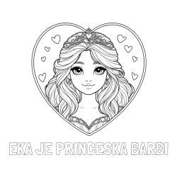 Online izdelana pobarvanka - Pobarvanka imena EKA JE PRINCESKA BARBI in pobarvanka princeske ter srčkov