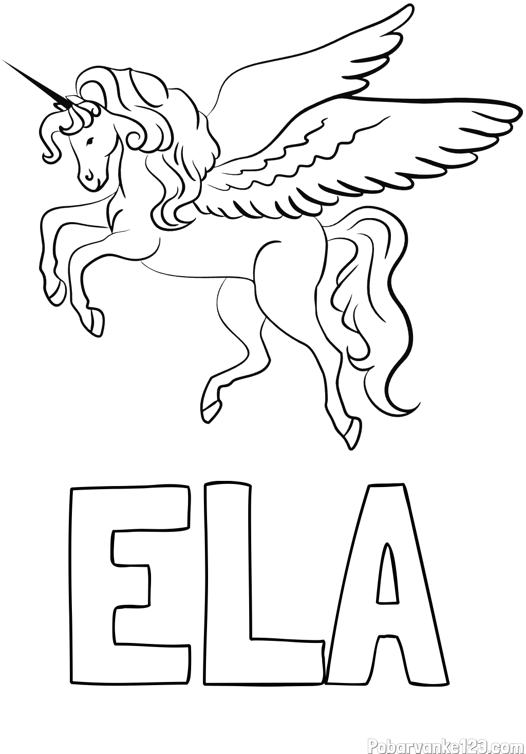 Pobarvanka imena ELA in lepa pobarvanka samoroga