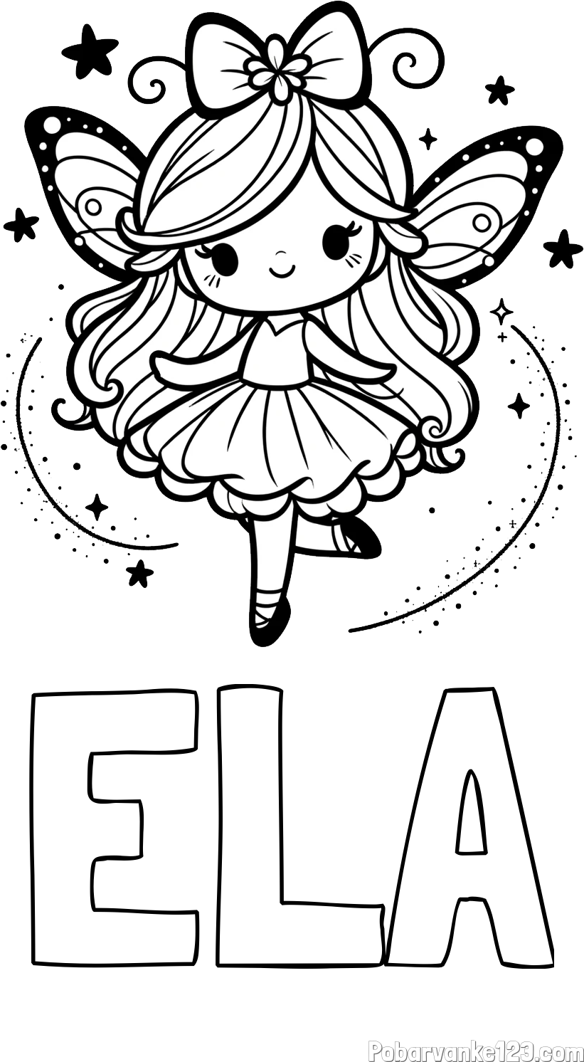 Pobarvanka imena ELA in ljubka čarobna vila