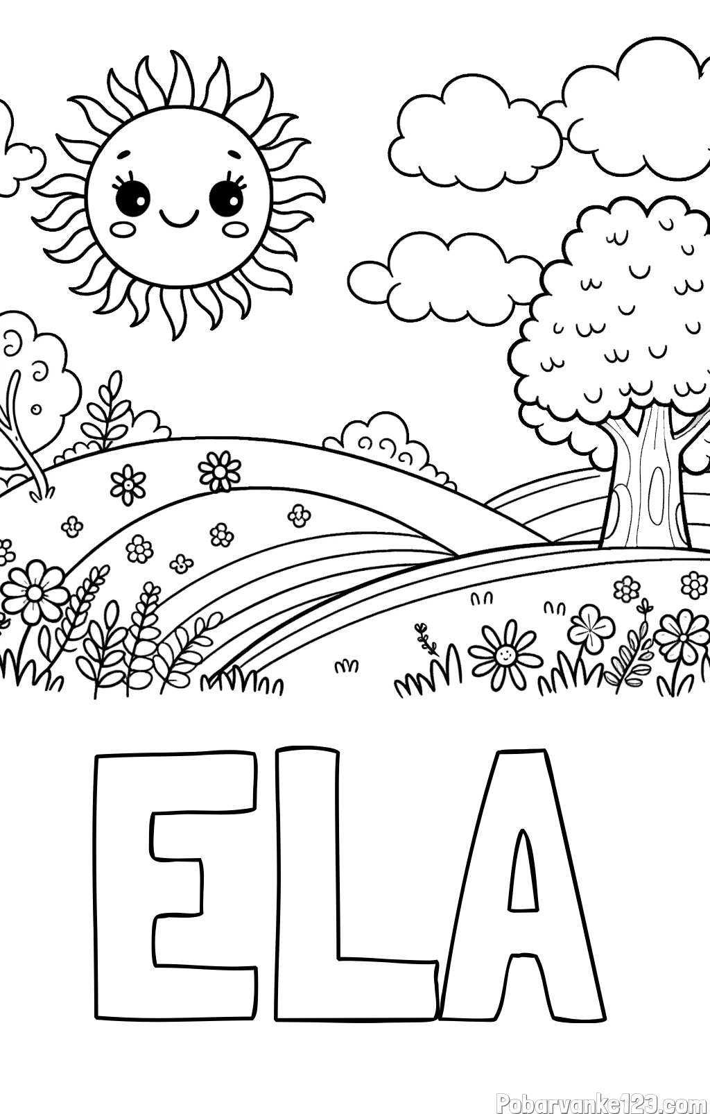 Pobarvanka imena ELA in otroška pobarvanka narave