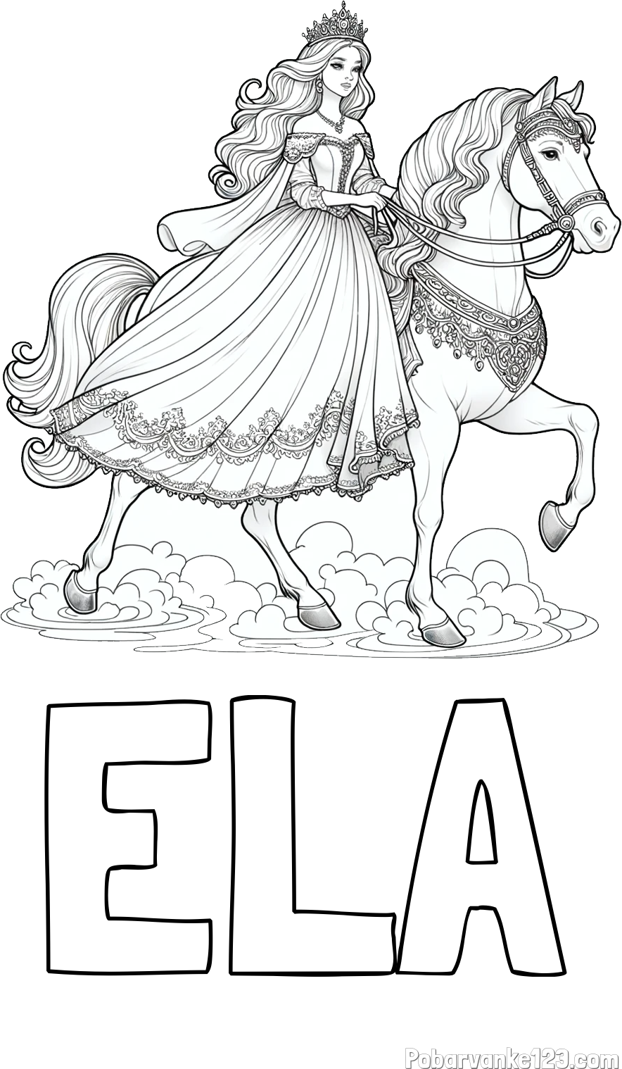 Pobarvanka imena ELA in pobarvanka princese na konju