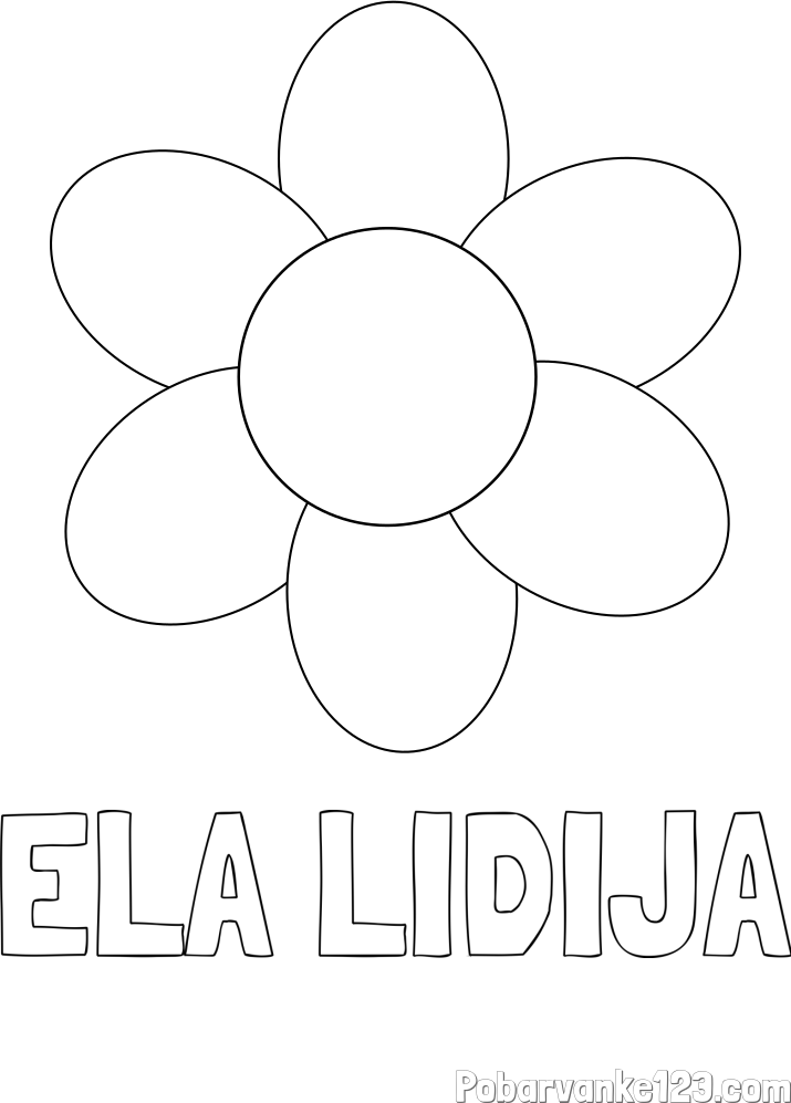 Pobarvanka imena ELA LIDIJA in otroška pobarvanka cveta